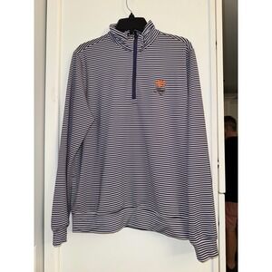 Divots Small Navy Blue White Striped Quarter Zip Pullover Golf shirt Kiawah